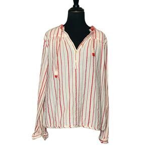 Scotch & Soda white red stripes long sleeves boho tunic top size Large